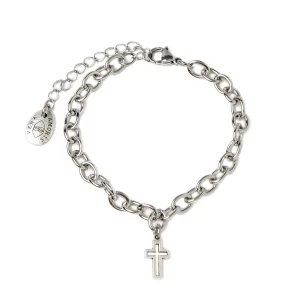 BASIC - BRACCIALE A CATENA IN ACCIAIO LISCIO CON CROCE