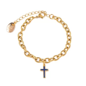 BASIC - BRACCIALE A CATENA IN ACCIAIO DORATO LISCIO CON CROCE