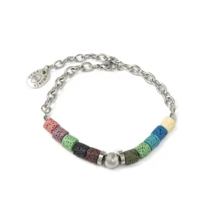 BASIC -  BRACCIALE IN ACCIAIO CON GRANI IN PIETRA LAVICA