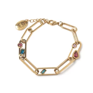 BASIC - BRACCIALE IN ACCIAIO DORATO CON CRISTALLI COLORATI