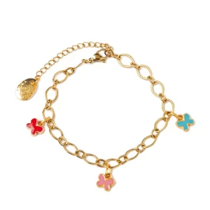 BASIC - BRACCIALE A CATENA IN ACCIAIO DORATO ZIGRINATO CON FARFALLE