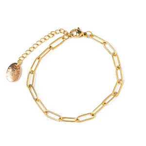 BASIC - BRACCIALE A CATENA LUNGA IN ACCIAIO DORATO ZIGRINATO